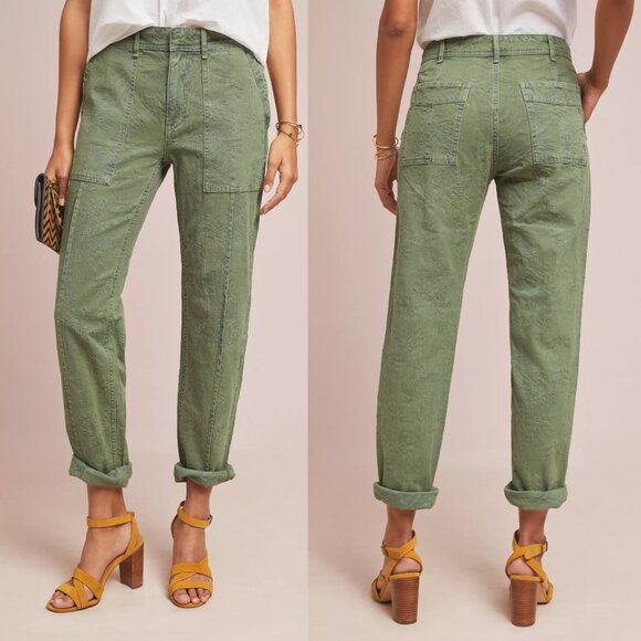 Anthropologie Pants - Anthropologie The Wanderer Green Jacquard Utility Ankle Pants | Size 29